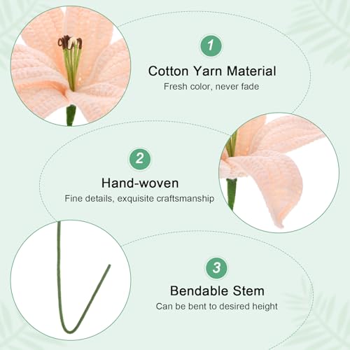 M METERXITY 1-Pack Crochet Flowers, Knitted Artificial Wool Lily for Mother's Day/Wedding/Birthday/DIY Decor, Handmade Knitted Flowers [Light Pink] - color: Light Pink