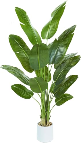 Bird of Paradise Artificial Tree 7ft Tall Faux Plant, Fake Banana Leaf Plant Indoor, Faux Palm Tree Faux Floor Plants Tropical Tree in Pot, Present for Friend Housewarming Decor - color: White, size: 7FT