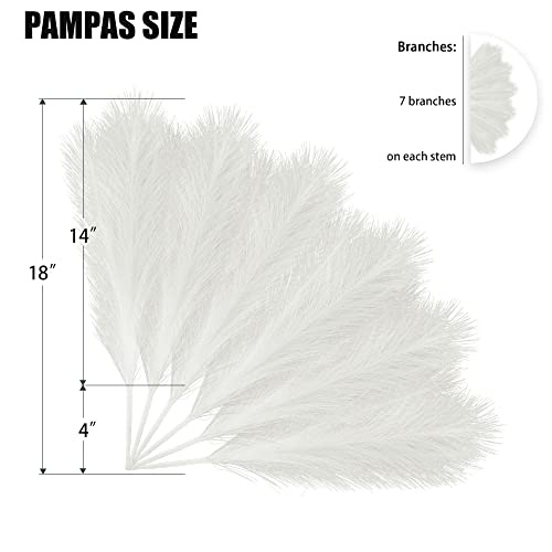 6 PCS Faux Pampas Grass Arrangement - 18"/45cm Artificial Fluffy Pompous Grass Stems for Boho Chic Home and Wedding Decor (White) - color: E1- White