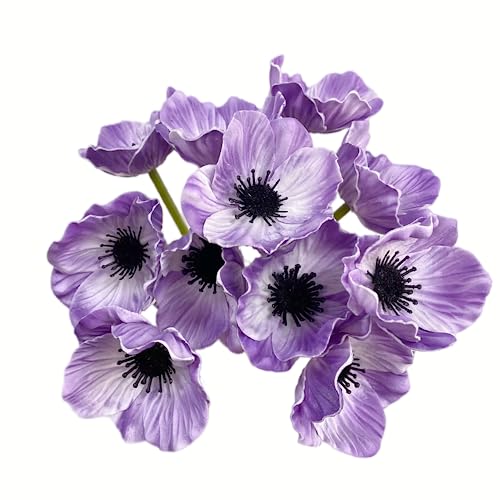 Rikyo 10 Stem 11" Bouquets Artificial Flowers Poppy Flowers,Faux Anemone PU Fake Wild Flowers for Kitchen Table Centerpiece Vase,Home Wedding Holding Flowers Backdrop Arch Wall(Purple) - color: Purple