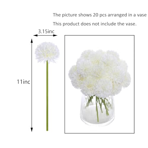 Kimura's Cabin 20Pcs Fake Chrysanthemum Artificial Flowers Silk Faux Mums Flower with Stem Ball Flowers for Wedding Party DIY Bouquets Arrangements Home Table Core Decoration Vase Fillers(White) - color: White Color