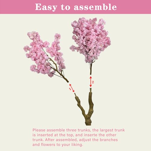 Cherry Blossom Tree 7ft, Pink Artificial Cherry Tree Fake Pink Tree for Wedding Party Home Living Room Decor - size: 6ft 11in