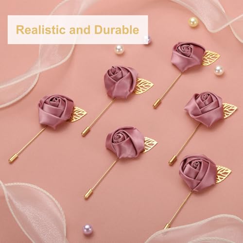 uxcell 24pcs SOYA Red Rose Boutonnieres Flower Buttonholes Pocket Boutonnieres Pins for Wedding Ceremony Anniversary Prom Formal Dinner Party - color: Soya Red
