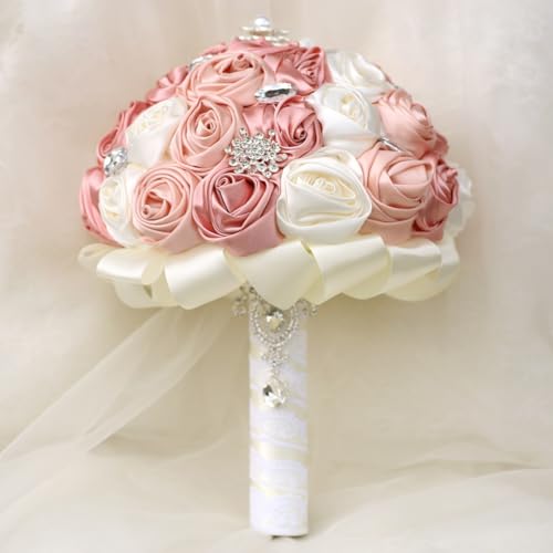 Blush Pink and Ivory Bridal Wedding Bouquet with Silver Brooch Bling Rhinestone Satin Dusty Rose Flower Bouquet for Bride Bridesmaid Quinceanera Bouquet Wedding Blush Pink and Ivory 8.7in - color: Blush, Pink & Ivory(silver Brooch), size: Diameter: 8.7 in