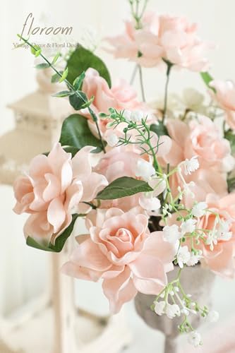 Floroom Artificial Gardenia Flowers 2.7" 25pcs Real Looking Blush Foam Fake Flowers with Stems for DIY Wedding Bouquets Pink Bridal Shower Centerpieces Floral Arrangements Party Tables Decorations - color: Blush