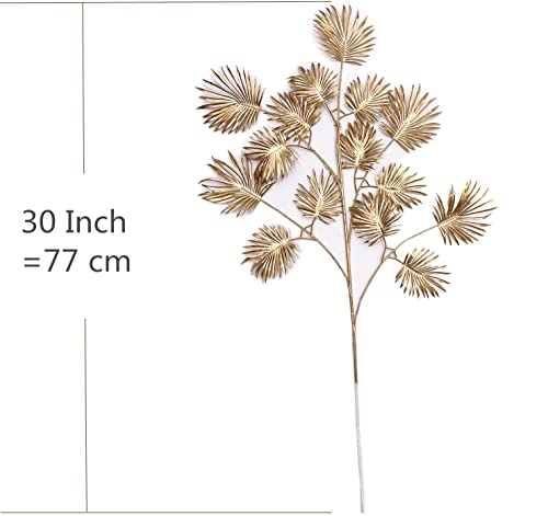 Artificial Golden Plants for Christmas Decor, Tall 30 Inch Faux Palm Leaves Plastic Fan Leaf Fake Tropical Monstera Tree for Indoor Outdoor Wedding Party Big Vase Filler DIY Decoration - Gold 2 Pack - color: (Tall) Golden Tropical Monstera Leaves - 2 Pcs