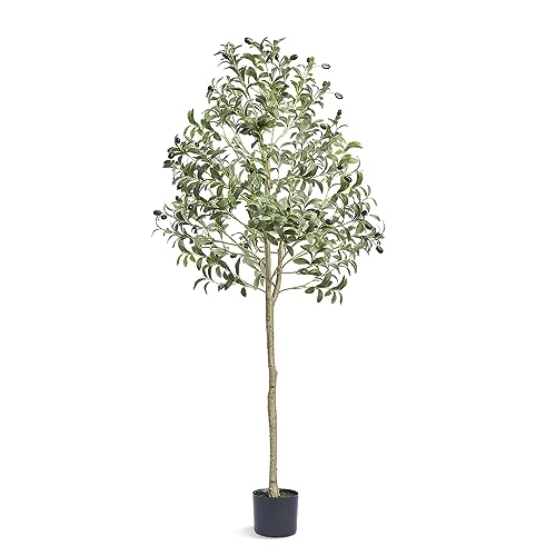 VEVOR Artificial Olive Tree, 5 FT Tall Faux Plant, Secure PE Material & Anti-Tip Tilt Protection Low-Maintenance Plant, Lifelike Green Fake Potted Tree for Home Office Warehouse Decor Indoor Outdoor - color: Olive Tree Type 1, size: 5ft