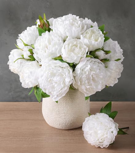 florisso White Peony Artificial Flowers - 11 Branches Silk Peonies for Home Decor, Wedding Floral Arrangements & Table Centerpieces (Silk Artificial Flowers) - color: Peony-white