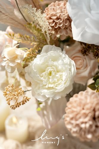 Ling's moment Fake Flowers Box, Faux Artificial Greenery Stems Foam Roses Dahlia Silk Hydrangea Peony Fabic Flower for Centerpieces Bouquet Wedding Vase Decorations, Boho & Nude, Deluxe Combo - color: Beg-boho & Nude, size: Deluxe