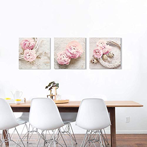 Hardy Gallery Floral Picture Canvas Wall Art: Innocence Pink Peony Flower Wreath Photographic Prints for Decor - color: Pink picture, size: 16'' x 16'' x 3 Panels