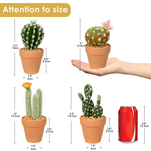Oairse Mini Artificial Cactus Plants in Terracotta Pots 4 Pcs Potted Faux Succulents in Pots Fake Potted Plants Cactus Decor Small Artificial Plants for Home Decor Indoor Office Desk Tabletop Shelf - color: Terra Cotta