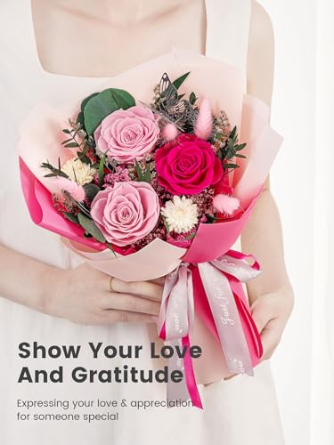 Polylove Flowers for Delivery Prime Forever Flowers Bouquet Preserved Roses Bouquet Flower Gift for Women Wife Mother Day Graduation Birthday (Hot Pink, Small) - color: Hot Pink, size: Small
