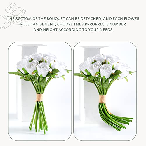 ZMZQ&flw 2 Bouquet Artificial Flowers 36 Heads Silk White Roses Fake Flowers Single Stem for Outdoor Bridal Wedding - color: White 36pcs