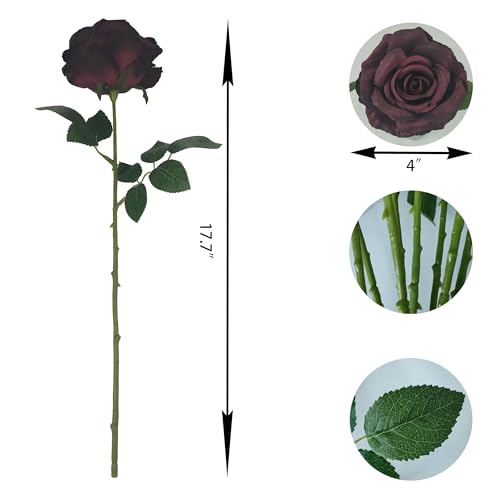 ATFL Fake Roses Artificial Flowers Bulk,Floral Diameter 4'',20 Pcs Artificial Silk Roses Flowers with Stems for Wedding Arrangement Centerpieces Party Home Table Decorations (20, Burgundy) - color: Burgundy