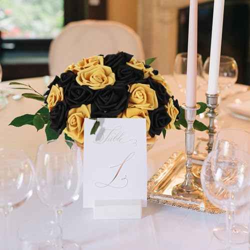 Black and Gold Roses Artificial Flowers100pcs Foam Roses Flower Heads 3inch Stemless Fake Flowers Bulk for DIY Crafts,Baby Shower Centerpieces Wedding Home Party Decor (Black,Gold) - color: Black,gold