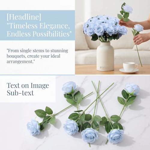 52pcs Light Blue Roses Artificial Flowers Fake Flowers Silk Roses with Stems for DIY Wedding Bouquets Bridal Shower Centerpieces Arrangements Party Decorations - color: Light Blue