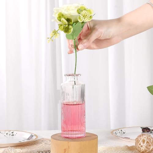 Glass Bud Vases Set of 20, Living Bud Vases, Small Bud Vase in Bulk, Mini Flowers Vases for Centerpiece, Vintage Decorative Vase Set for Table Decorations, Wedding Reception, Home Decor (Pink) - color: Pink