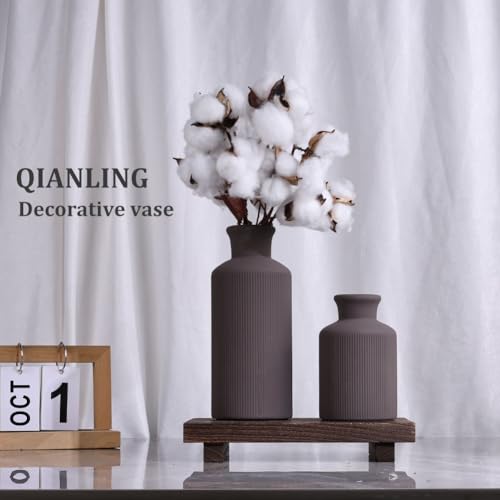 Brown Ceramic Vases Set - 3 Brown Small Vase, Farmhouse Country Vases Home Decor, Living Room Decoration, Table Decoration, Fireplace Decor, and Entrance Decorations Centerpieces - color: Dark Brown