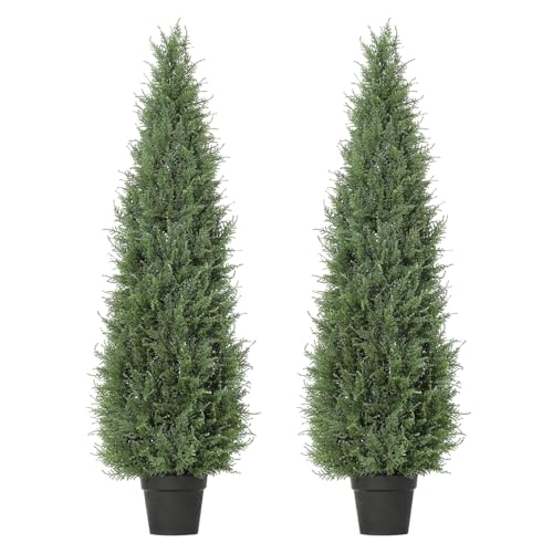 2-Pack 4FT Artificial Cedar Spiral Topiary Trees, UV Resistant Outdoor Fake Potted Plants for Porch, Patio, Wedding, Garden Decor, Realistic Faux Boxwood 4FT - size: 3ft 11in