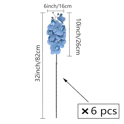 FagusHome 32 Inch Artificial Phalaenopsis Flowers 6 Pcs Artificial Orchid Flowers Stem Plants for Home Décor (Blue Piebald), FH1000143 - color: Blue Piebald