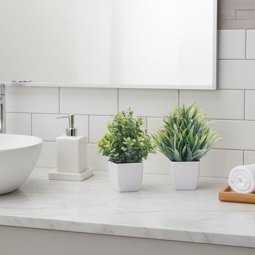 CEWOR Fake Plants 4 Packs Small Artificial Greenery Mini White Potted Plants Bathroom Accessories Decorations for Desk Bathroom Office Home Room Kitchen Table Indoor - color: Grey1