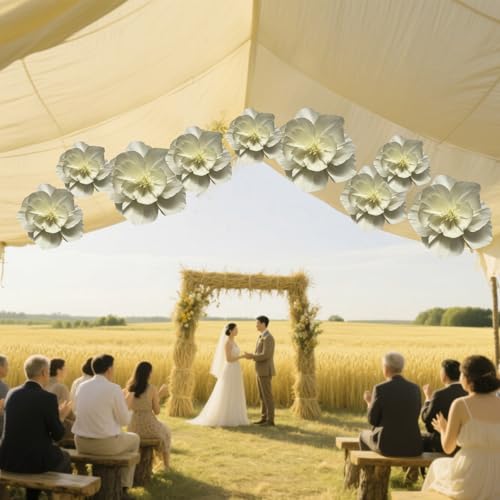 BRT Bearingshui Crepe Paper Flowers Decoration for Wall Total 9 Pcs, Artificial Flowers for Wedding Decor,Flower Backdrop Decor, Baby Bridal Shower Birthday Party, Cream 3D Wall Flowers Decor - color: Cream