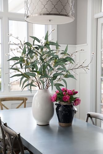 Faux Eucalyptus Stems Willow Eucalyptus Leaves 34” Long Fake Salix Leaves 3 Pcs Artificial Greenery Stems for DIY Bouquet Arrangements Centerpieces Shower Decorations-Artificial Eucalyptus Stems - color: Green With Seed, size: 3Pcs