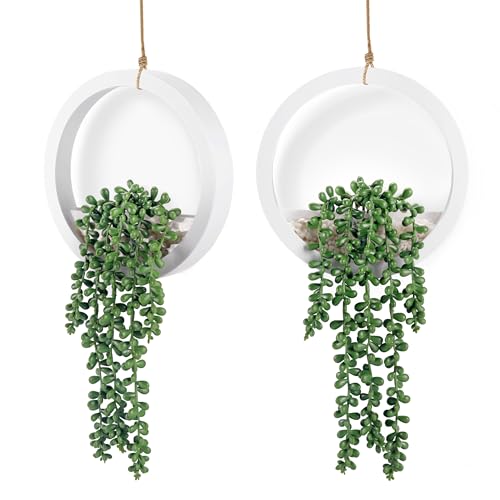 Der Rose 2 Pack Fake Plants Hanging Artificial Succulents Plants in White Pots for Living Room Bathroom Accessories Boho Wall Decor - color: White
