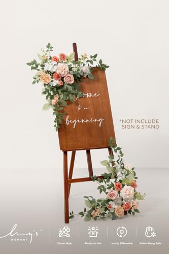Ling's moment 2pcs Wedding Flowers Garland Artificial Floral Swag Arch Decorations Greenery Arrangements Blush & Pink Ceremony Reception Garden Easel Wall Entryway Outdoor Board(NOT Include Sign) - color: Blush Garden