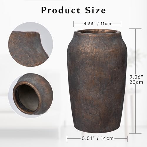 Briful Rustic Vintage Ceramic Vase, 9.06'' Farmhouse Table Decor with Wide Mouth, Large Decorative Vase for Home Decor, Living Room, Entryway & Shelf Styling, Brown - color: 9.06'' Brown