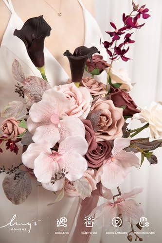 Ling's moment Dusty Rose Wedding Bouquets for Bride, Pink Bridal Bouquets for Bride, 13 Inch Free Form Artificial Wedding Flower Bouquet - color: Pk- Dusty Rose & Mauve, size: Small 13 Inch