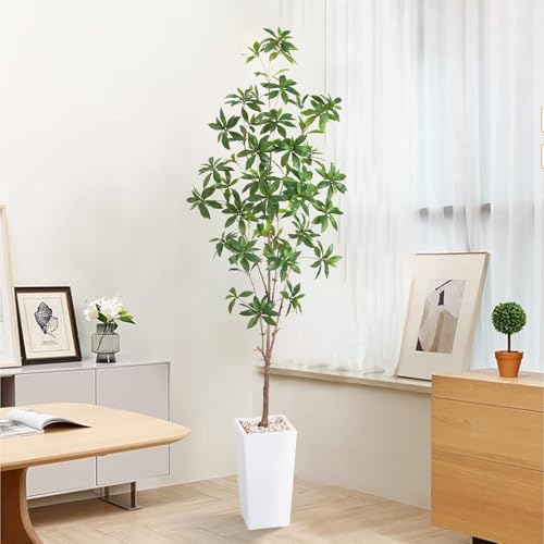 HAIHONG Artificial Brave Ficus Tree 6FT-Faux Tree with White Tall Planter-Fake Potted Tree with Silk Leaves-Tall Artificial Plants for Home Office Living Room Hallway Decor Indoor