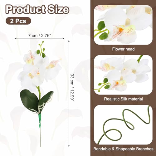 uxcell 2 Pcs Artificial Phalaenopsis Fake Flowers, 13 Inch Real Touch Artificial Floral Fake Bouquet for Wedding Bride Shower Gift Home Decor DIY Crafts, White - color: White, size: 13 Inch