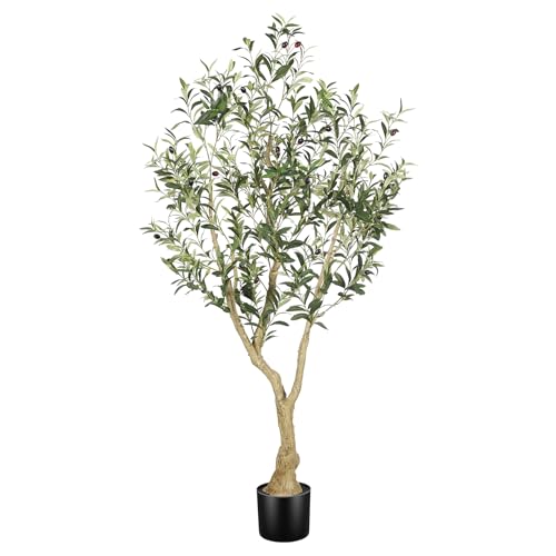 LYERSE Olive Tree 5ft - Olive Trees Artificial Indoor - Faux Olive Tree 5ft with Large Olive Branches and Lifelike Fruits - Fake Olive Tree for Modern Home Office House Living Room Decor - size: 5ft