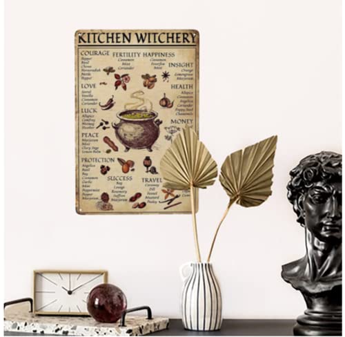 EMOHAT kitchen witchery Spice and Cooking Herbs Witchcraft Witch Fun World Education Science Classroom Infographic Funny Metal Tin Sign halloween Decorative School Farm Wall Decor 8x12 inch