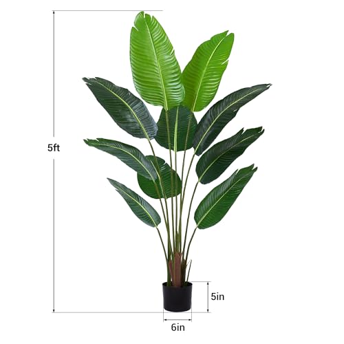 2-Pack Artificial Tree Bird of Paradise Artificial Plant, 5 Ft Faux Tropical Plant Palm Tree with Leaves Trunks Faux Banana Leaf Tree for Home Decor Living Room Indoor Outdoor Office - size: 5ft-2 pack