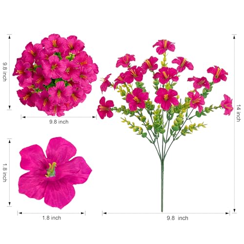 Artificial Flowers for Outdoors Decoration, 20 Bundles Faux Morning Glory with Eucalyptus Look Real UV Resistant Fake Plants Silk Flowers for Outside Yard Gardens Porch Patio Planter Home Urn, Mix - color: 2 Color(10 Fuchsia, 10 Gradient Fuchsia)