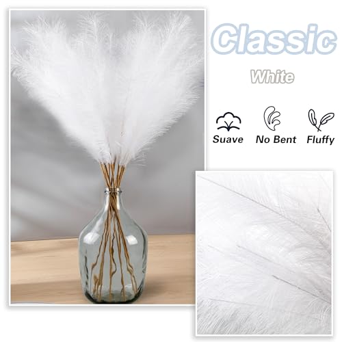 12 Pcs White Faux Pampas Grass Decor 38"/3.1FT Tall Fake Pompas Floral Large Artificial Pompous Grass Branches Plants for Floor Vase Filler Home Boho Decoration - color: White