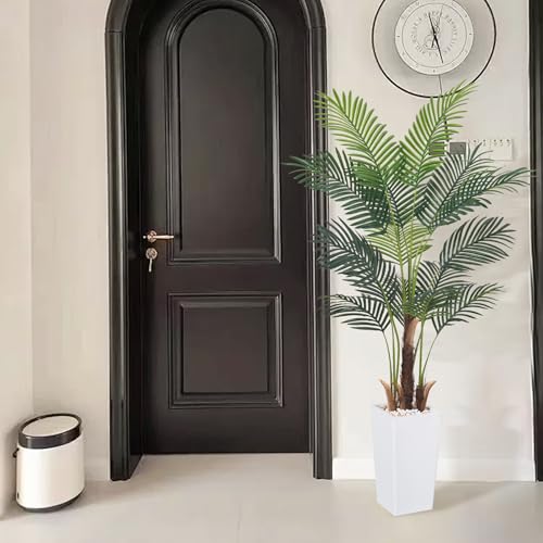 Artificial Palm Tree，5.5FT Fake Tree with White Tall Planter,Faux Areca Palm Tree,Tall Faux Plant with Lifelike Leaves for Home Office Living Room Modern Decoration