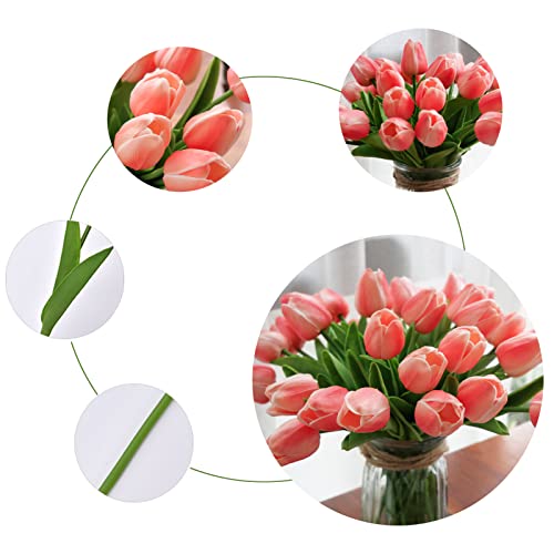 30pcs Real Touch Tulips PU Artificial Flowers, Fake Tulips Flowers for Arrangement Wedding Party Easter Spring Home Dining Room Office Decoration (Peach) - color: Peach Pink