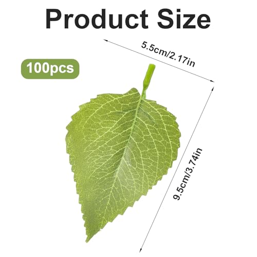 100 Pcs Artificial Leaves for Crafts, Green Sunflower Fake Leaves, 3.7×2.1 Inch Fake Sunflower Leafs Greenery Leave for DIY Wedding Christmas Bouquet Wreaths Decor