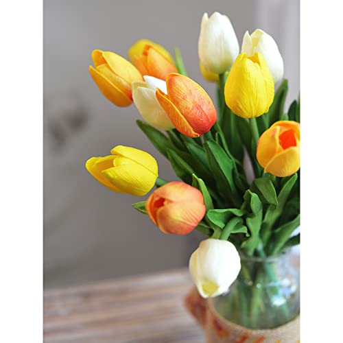 FiveSeasonStuff Real Touch Tulips Artificial Flowers – 15 Stems Faux Tulip Bouquet in Gift Box for Wedding, Home Decor, Party, Floral Arrangements (Sunset Orange) - color: #11 Sunset Orange