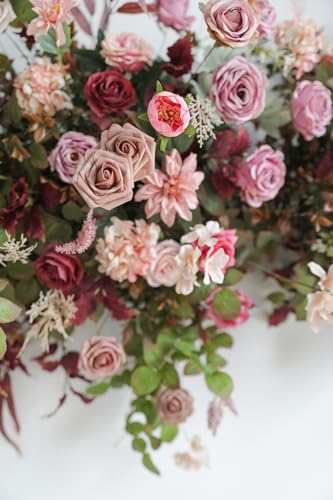 YYHUAWU Mauve Artificial Flowers Combo Set Fake Flower Leaf Box with Stems for DIY Wedding Bouquets Centerpieces Flower Arrangements Decorations Baby Shower Party Home Decorations - color: Mauve & Rose