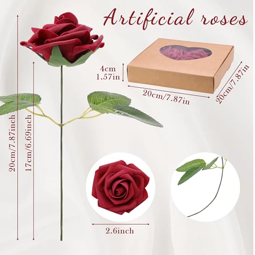 16 Pcs Fake Dark Red Roses Artificial Flowers | Dark Red Foam Roses with Stems, Artificial Flowers for DIY Wedding Bouquets, Centerpieces, Party, Home Decor - color: Dark Red
