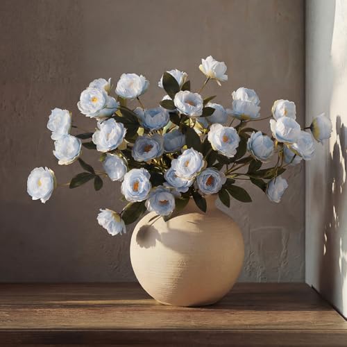 6 Pcs 32" Large Light Blue Artificial Peonies Stems Flowers, Real Look Faux Silk Peony Bouquet 42 Heads Total for Vase Filler, Farmhouse Rustic Neutral Home Decor, Wedding Centerpieces - color: Light Blue