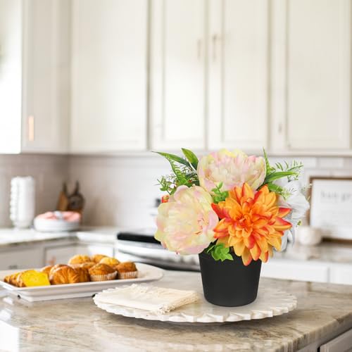 GnFlus Yellow Artificial Flowers Small Fake Flowers in Vase Peonies Dahlia Tiger Lily Potted Silk Flower Arrangements Faux Plants & Flowers Home Bathroom Kitchen Table Centerpieces Desk Decor - color: Yellow