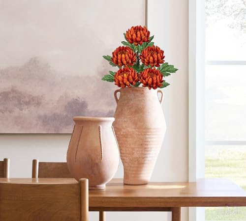 Hollyone 5Pcs Orange Artificial Mums for Outdoors Fall Chrysanthemum Flowers Fake Fall Mums Silk Long Stem Floral Arrangements Bouquets Faux Spider Mum Flower Pincushion Autumn Decorations for Home - color: Orange