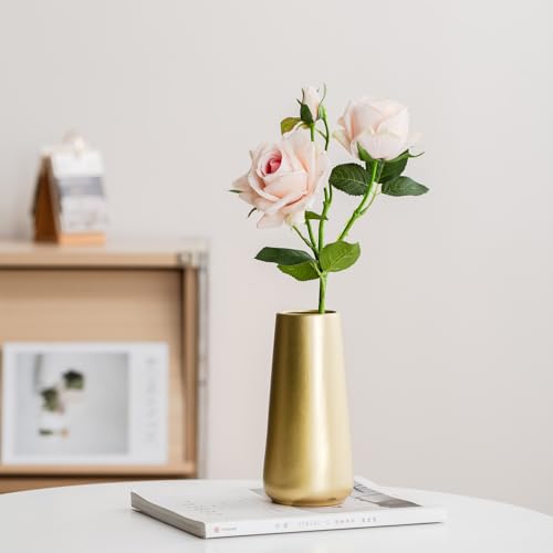 Light Gold Vase - 8" Big Gold Ceramic Flower vase for Home/Table/Accent Decor, Minimalist Modern Vases for Centerpieces, Room Decor, Living Room, Bedroom or Gift - color: Light Gold, size: Big