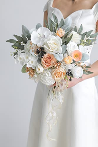 rongflower White Artificial Flowers Combo Silk Mix Fake Flowers Leaf for DIY Wedding Bouquets Centerpieces Arrangements Party Baby Shower Home Decorations - color: White Green