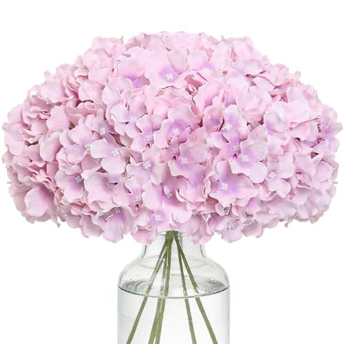 Fake Purple Hydrangea Artificial Flowers - Faux Silk Hydrangeas Flowers Heads with Stems Real Touch for Home Wedding Party Table Decor(Light Purple,Pack of 10) - color: Light Purple